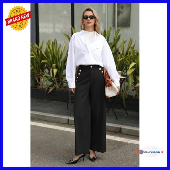 High Waisted Wide Leg Work Pants Polyester Blend Professional Office Trousers - Picture 4 of 8